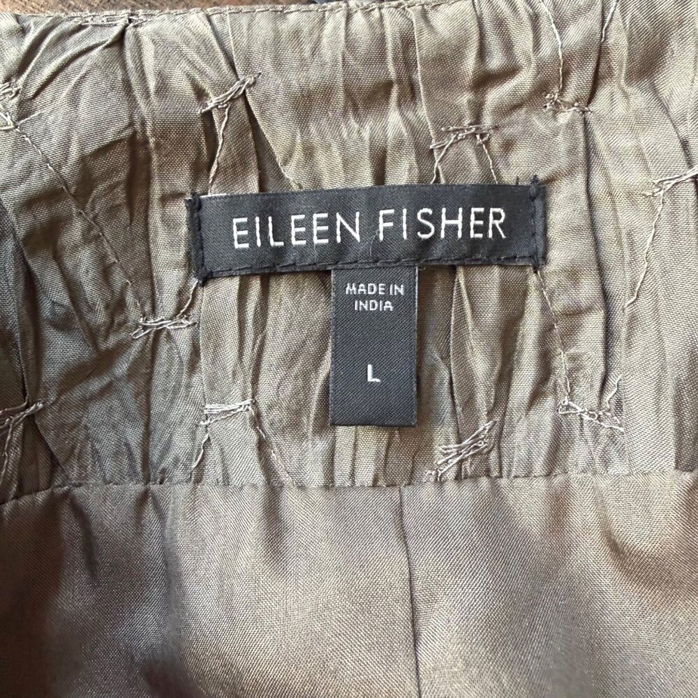 Eileen Fisher Womens 100% Silk Jacket Open Front Size L Crinkle Smock Texture - Picture 6 of 8